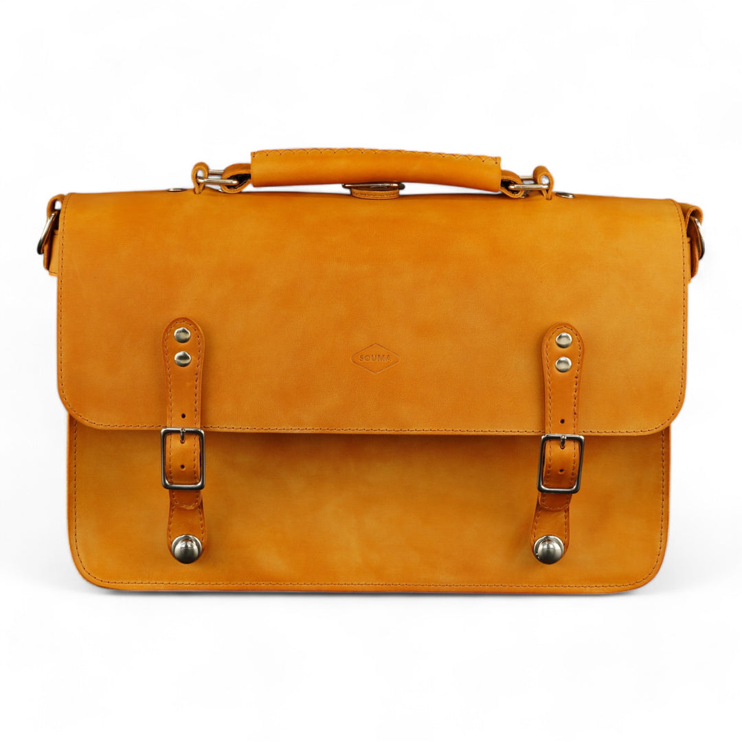 Medium Leather Briefcase / Laptop Bag / Backpack "TOPAZ" - Bags and Briefcases - Souma Leather