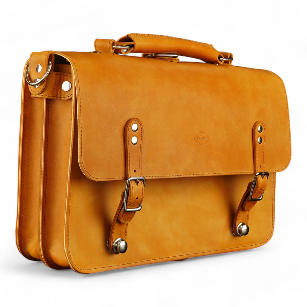 Medium Leather Briefcase / Laptop Bag / Backpack "TOPAZ" - Bags and Briefcases - Souma Leather