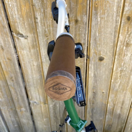 Video showing both Leather Handlebar Grips for Brompton bicycle featuring close-up of the leather and beech wood plugs