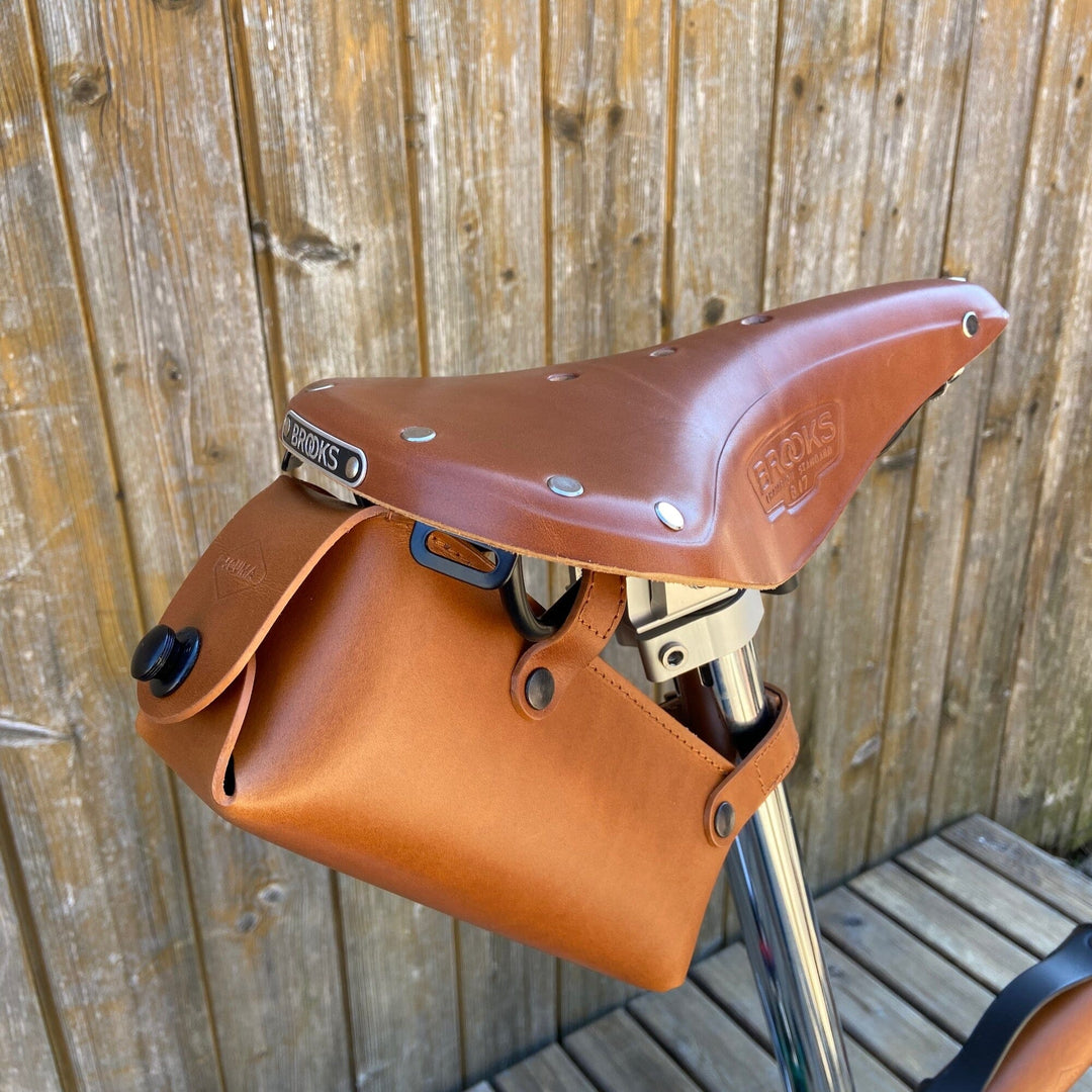 Leather Saddle Bag for Bicycles and Brompton bicycle - Leather Bicycle Accessory - Souma Leather