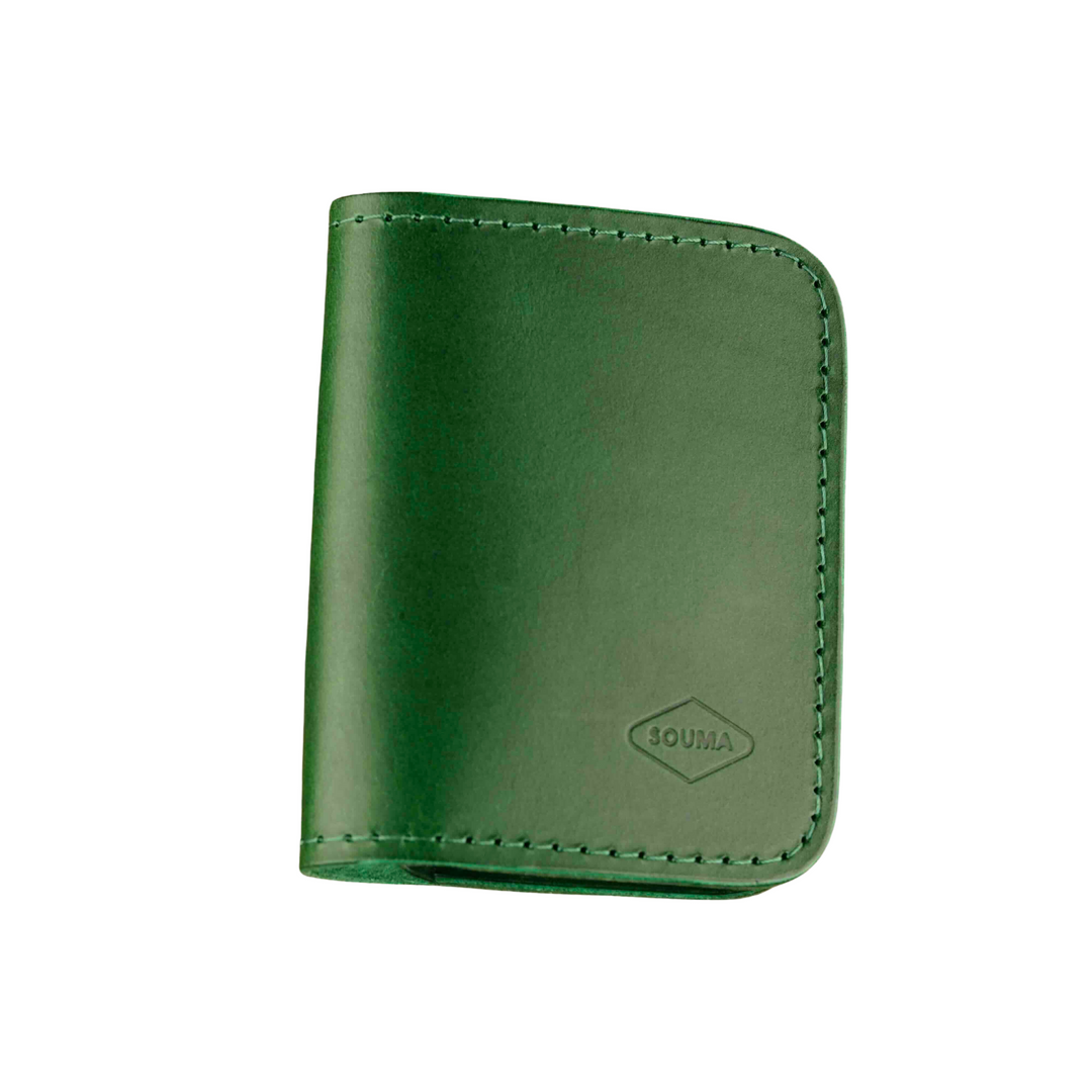 Bifold Apple AirTag Leather Wallet Green wooden background, white background