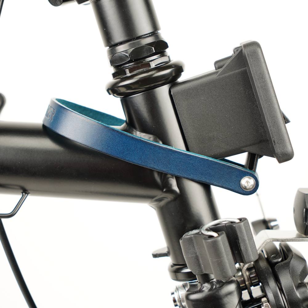 Blue Leather Front Carrier Block Strap for Brompton - Brompton - Souma Leather - close up