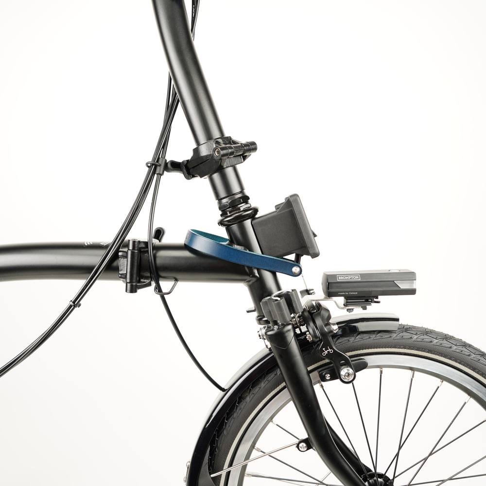 Blue Leather Front Carrier Block Strap for Brompton - Brompton - Souma Leather - side view