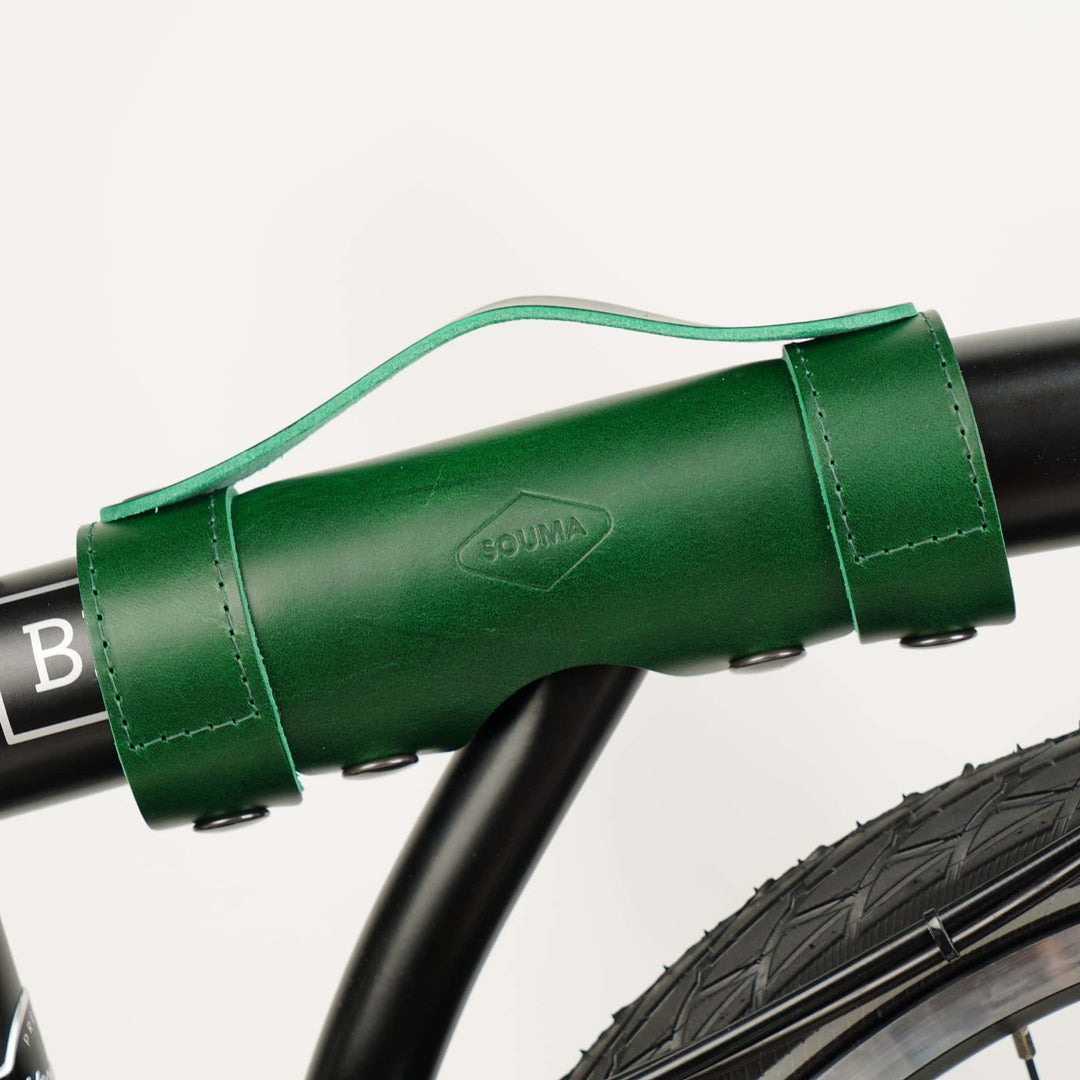 Green Leather Brompton Carry Handle - Brompton accessories - Souma Leather - side view