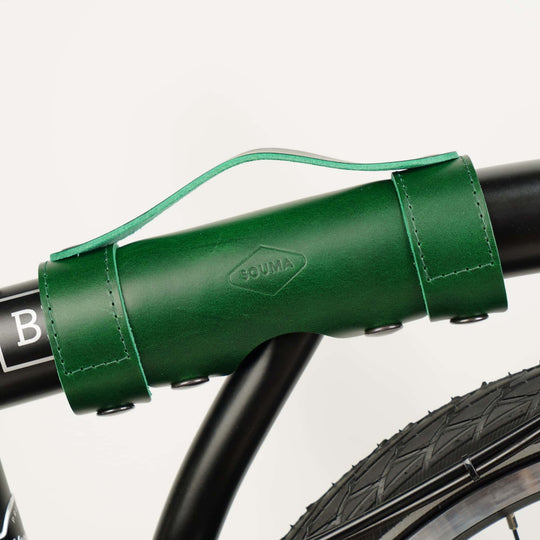 Green Leather Brompton Carry Handle - Brompton accessories - Souma Leather - side view
