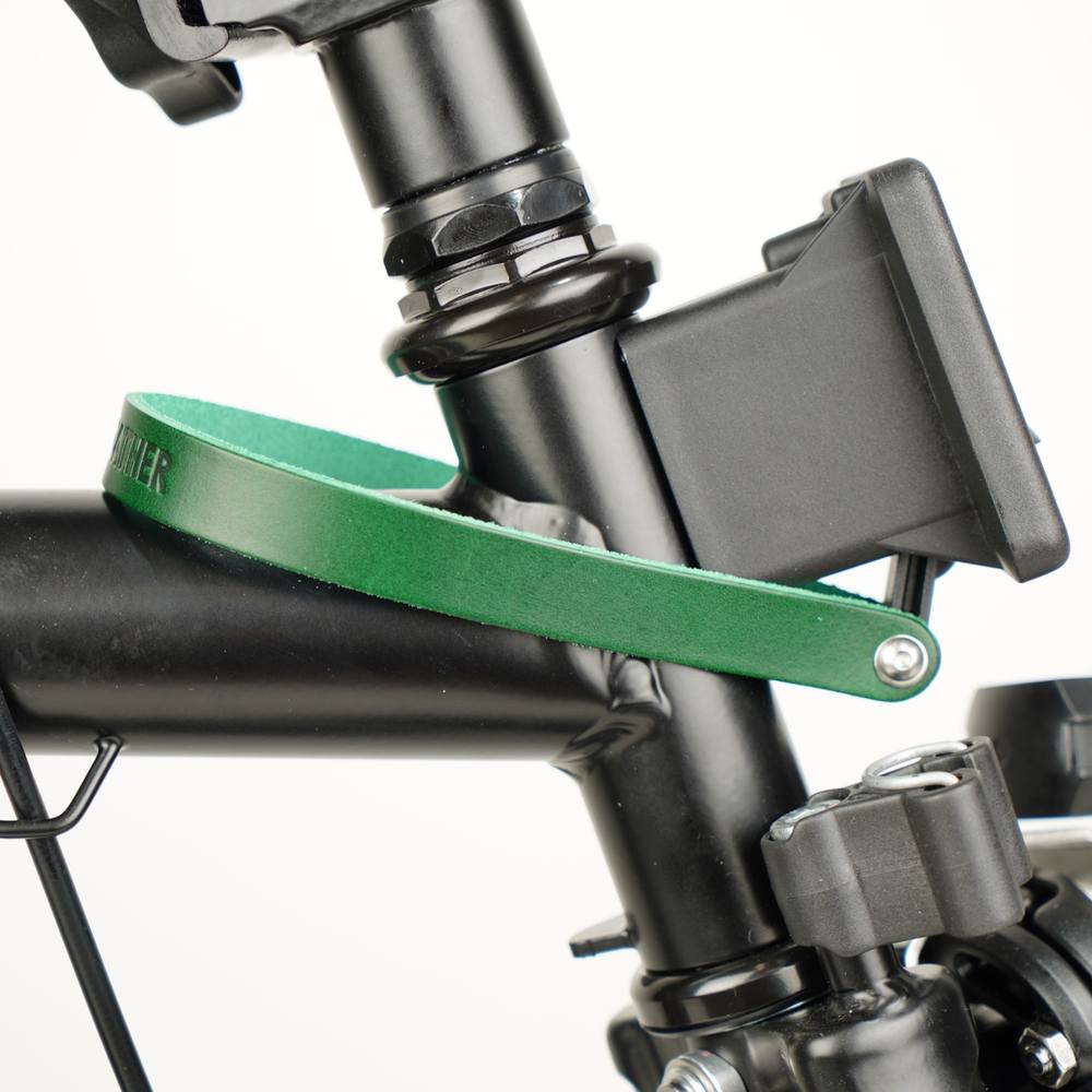 Green Leather Front Carrier Block Strap for Brompton - Brompton - Souma Leather - side view