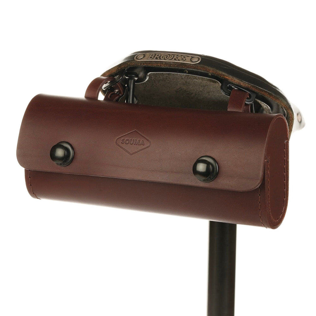 Brompton Saddle Bag Leather, brown with black hardware, large