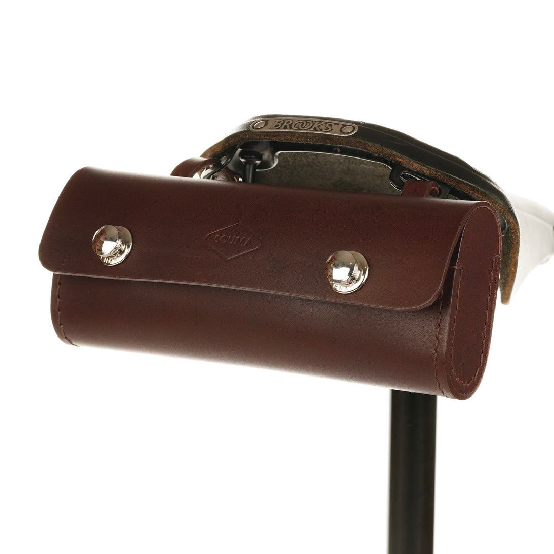 Brompton Saddle Bag Leather, Brown color, silver hardware large