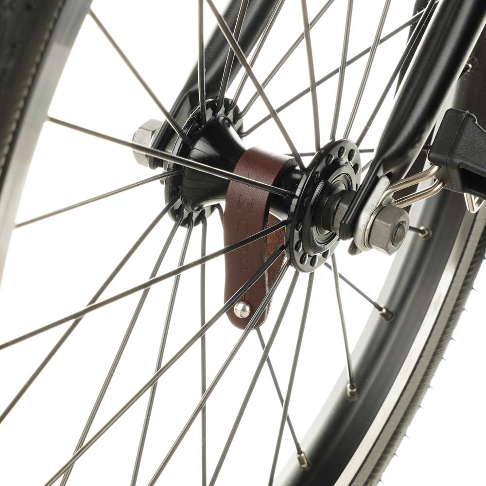 Brown Leather Hub Shiners for Brompton Bicycle - Brompton accessories - Souma Leather front wheel