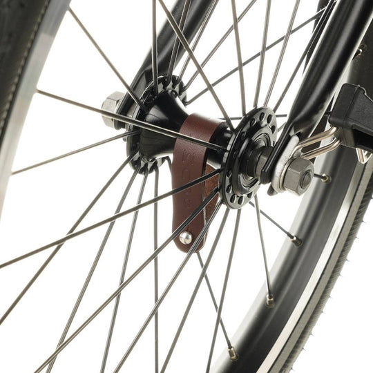 Brown Leather Hub Shiners for Brompton Bicycle - Brompton accessories - Souma Leather front wheel