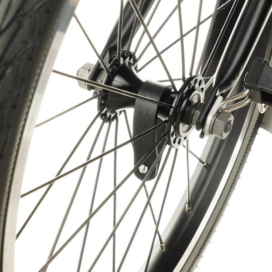 Black Leather Hub Shiners for Brompton Bicycle - Brompton accessories - Souma Leather - front wheel