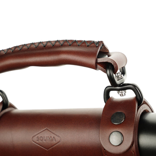 Brompton Heavy Duty Leather Carry Handle brown, stitching detail