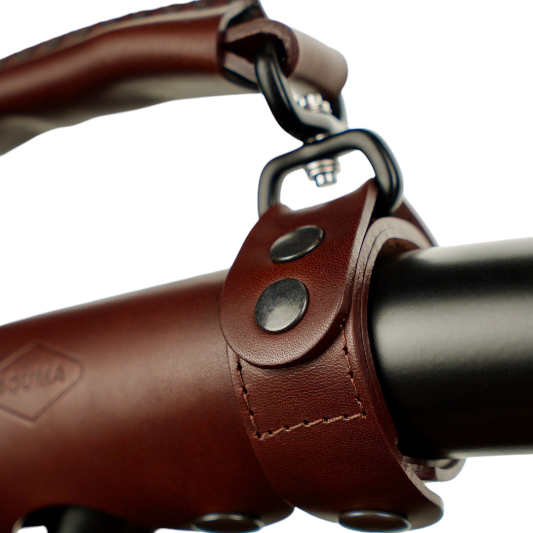 Brompton Heavy Duty Leather Carry Handle brown, YKK snap detail