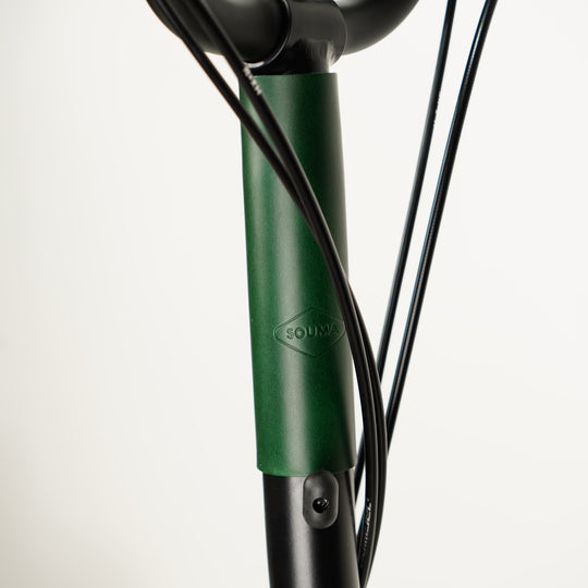 Frame Protector Set for Brompton - Velcro version, green color, upper stem cover logo detail