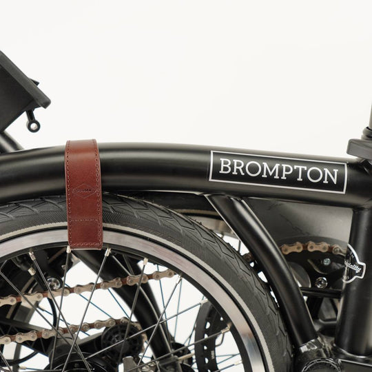 Brown Leather Brompton wheel frame strap and trousers strap 2in1 - Brompton accessories - Souma Leather
