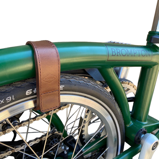 Brompton leather wheel frame strap and trousers strap 2in1 Brown color racing green Brompton