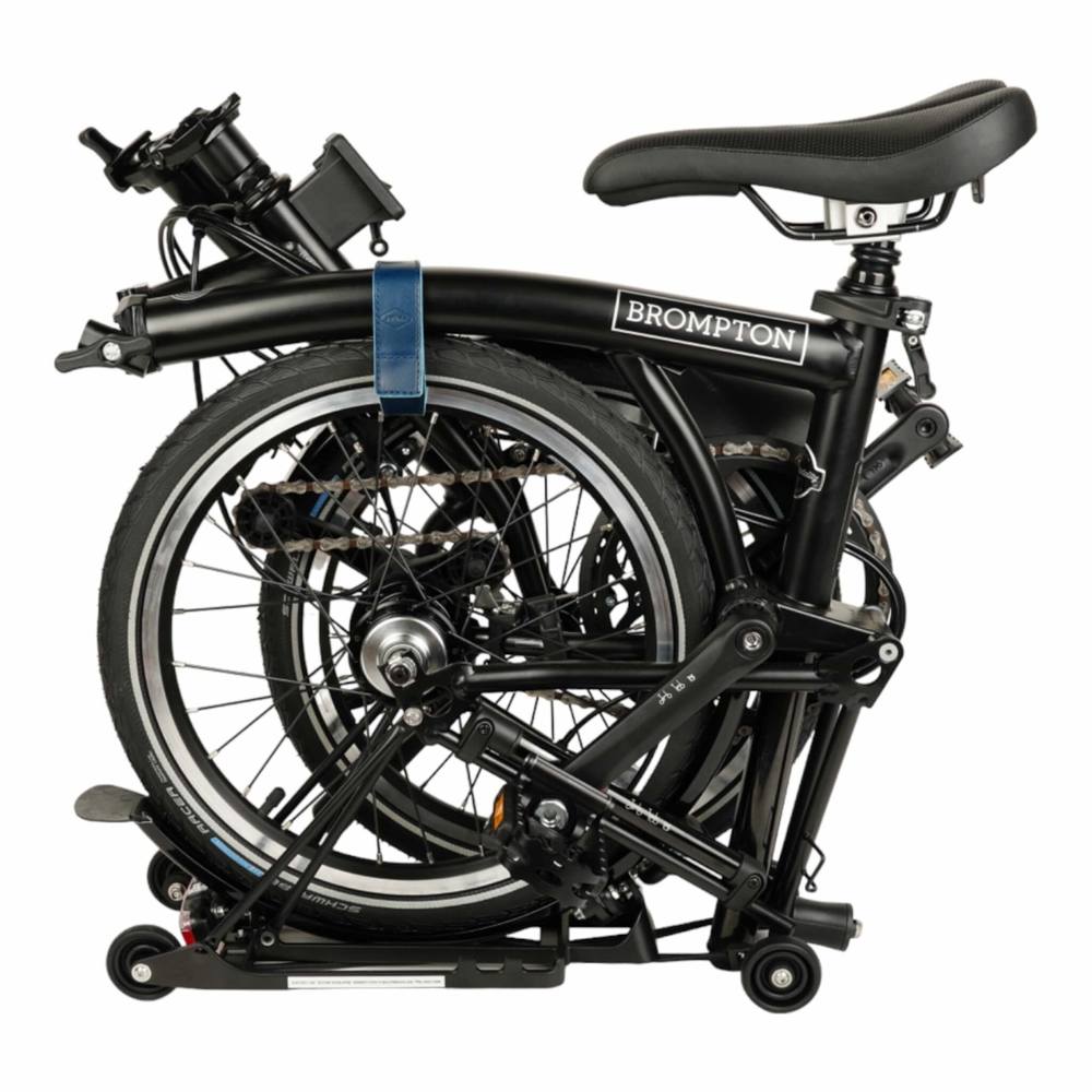 Blue Leather Brompton wheel frame strap and trousers strap 2in1
