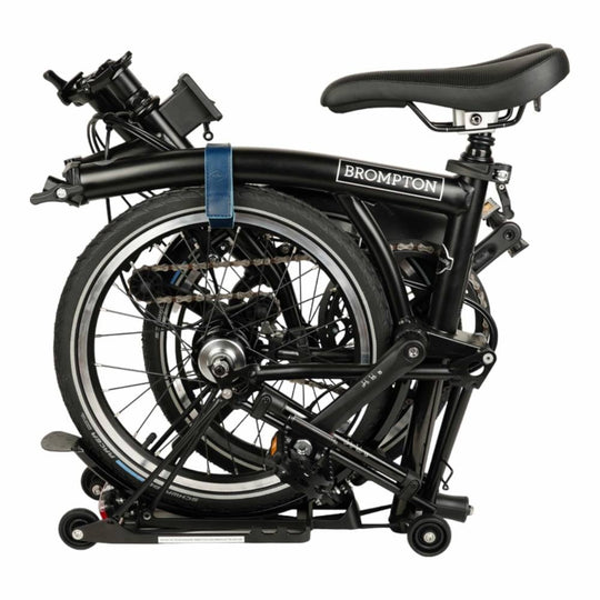 Blue Leather Brompton wheel frame strap and trousers strap 2in1