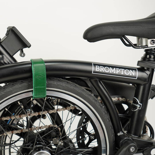 Green Leather Brompton wheel frame strap and trousers strap 2in1 