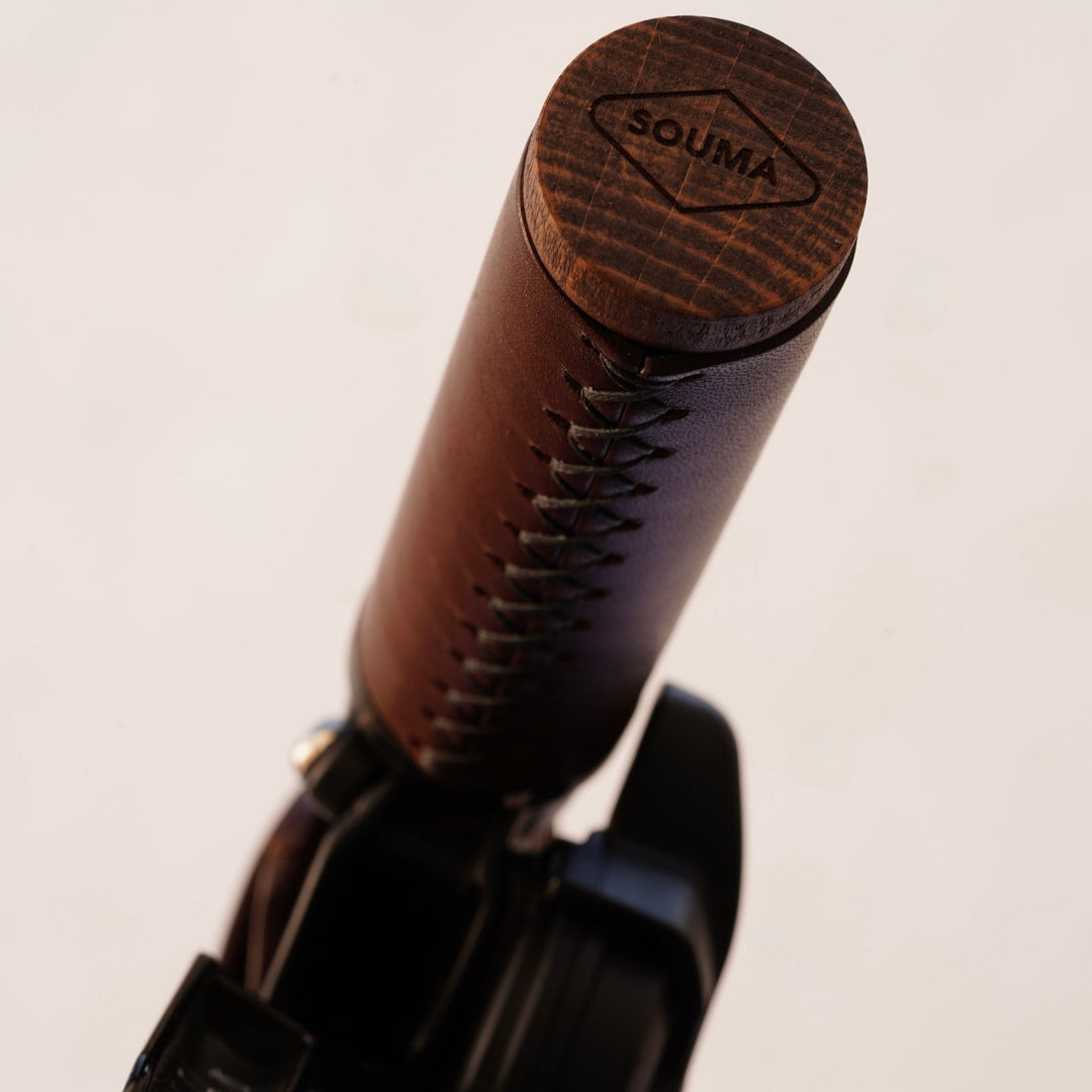leather grips with wooden end detail brown