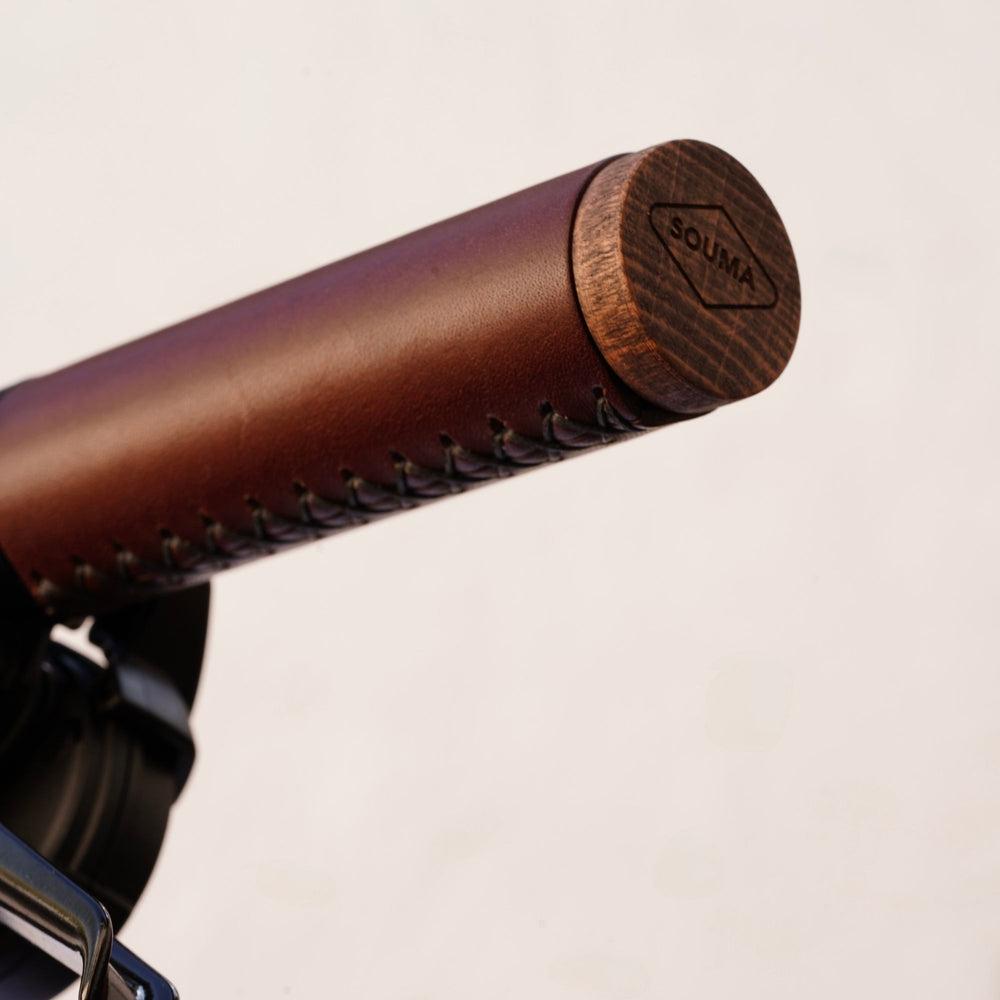 leather grips with wooden bar end detail brown 