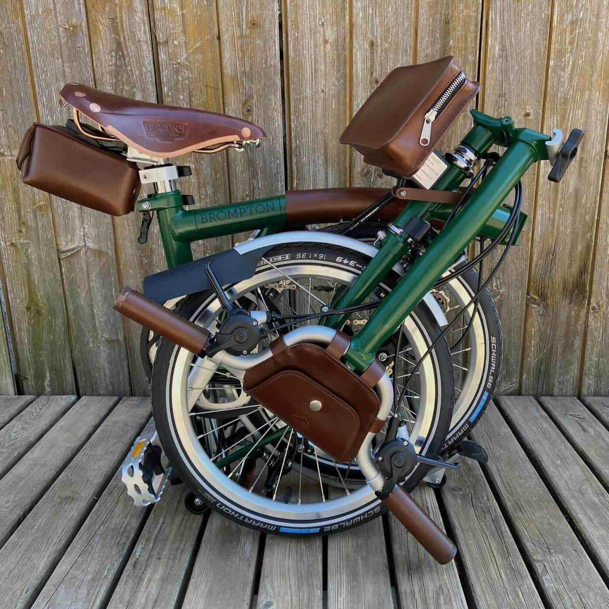 folded brompton bike brown gear