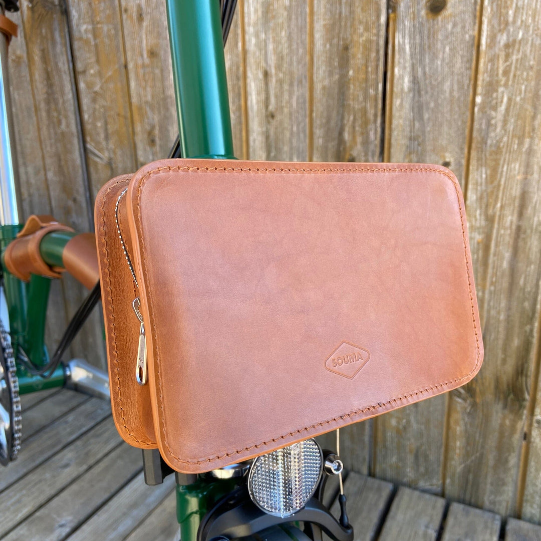 Front Carrier Pouch for Brompton Souma Leather Honey 