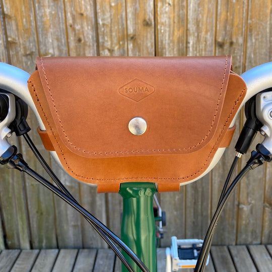 Brompton Bag for handlebars Souma Leather Honey Silver 