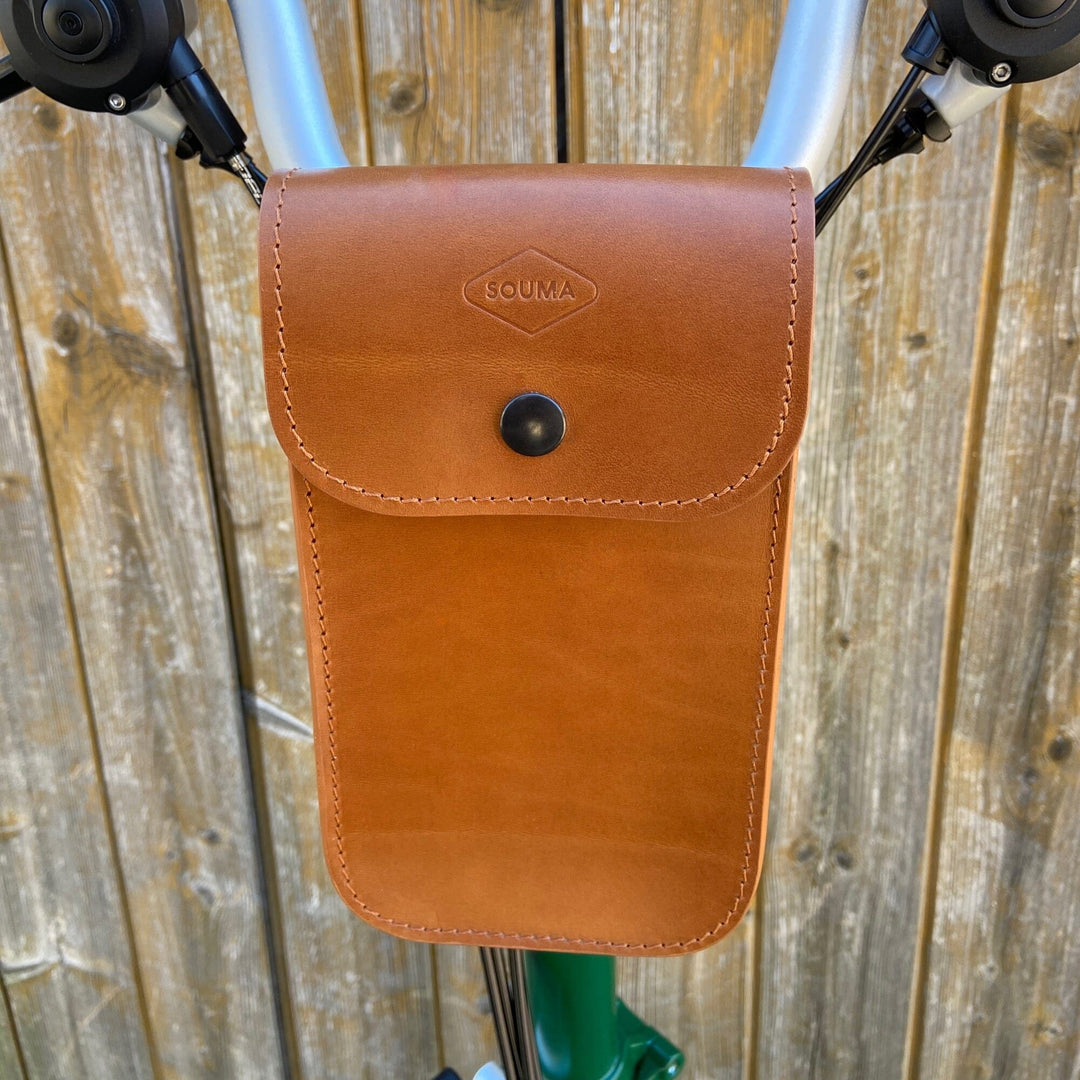 Brompton Leather Handlebar Bag - Large Souma Leather Honey Black Velcro