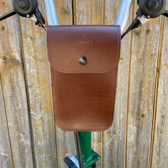 Brompton Leather Handlebar Bag - Large Souma Leather Brown Brass Velcro