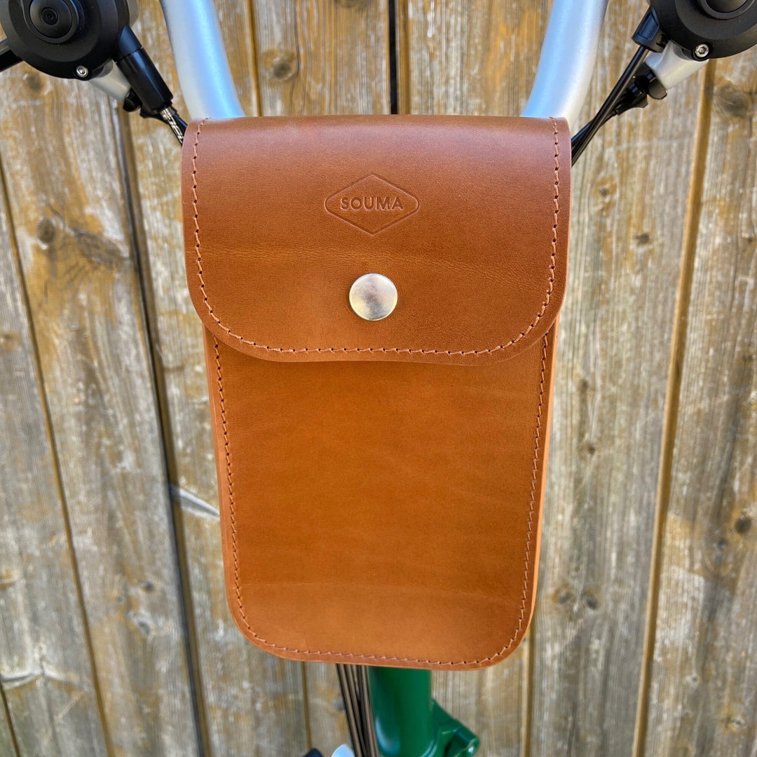 Brompton Leather Handlebar Bag - Large Souma Leather Honey Silver Velcro