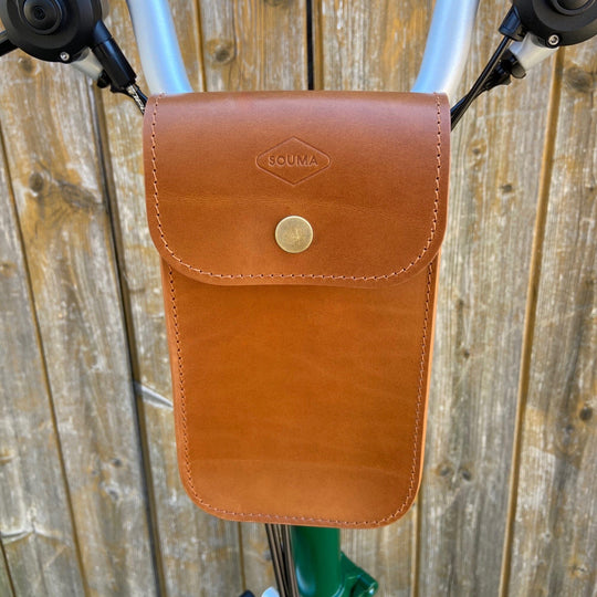 Brompton Leather Handlebar Bag - Large Souma Leather Honey Brass Velcro