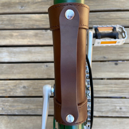 Leather Carry Handle for Brompton bicycle Souma Leather All Brown Silver 