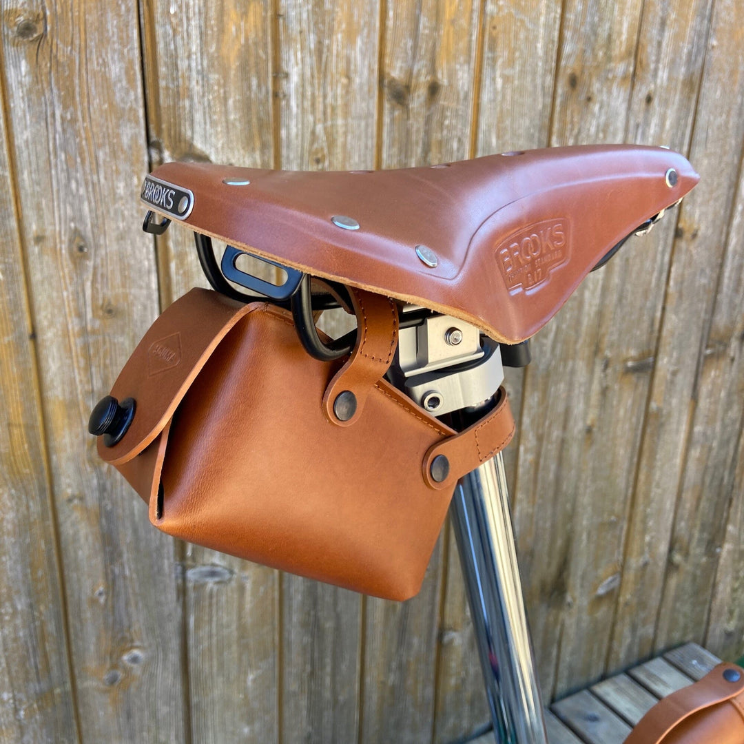 Leather Saddle Bag for Bicycles and Brompton bicycle Souma Leather 