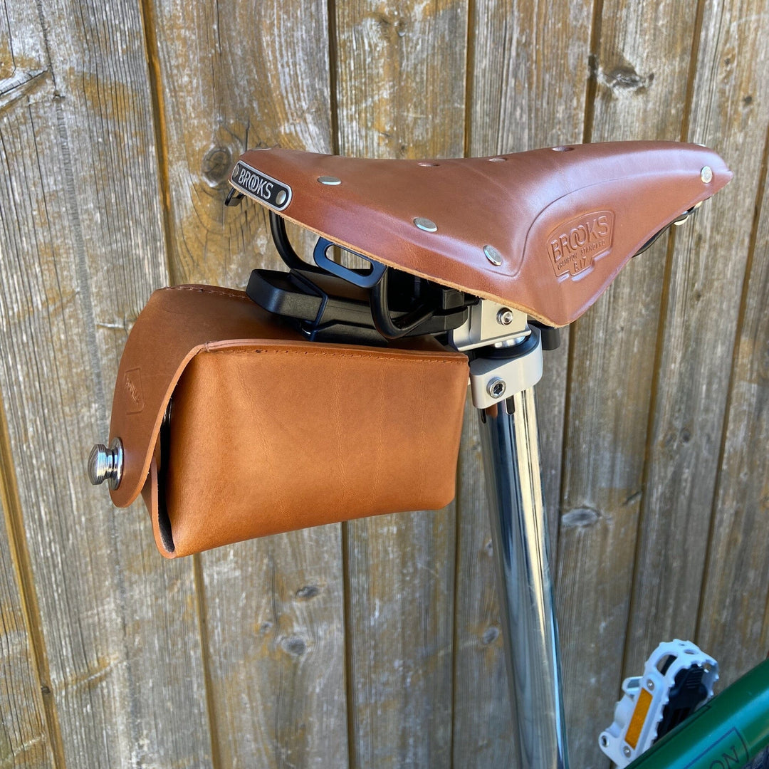 Bicycle Leather Saddle Bag - Quick Release Souma Leather Honey Silver 