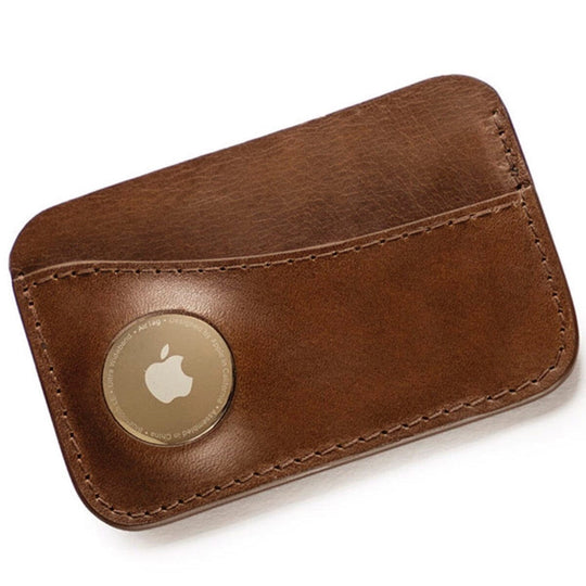 Apple AirTag Leather Wallet - Handmade card wallet with pocket for Apple AirTag Souma Leather Brown 