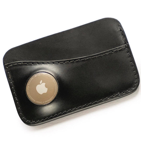 Apple AirTag Leather Wallet - Handmade card wallet with pocket for Apple AirTag Souma Leather Black 