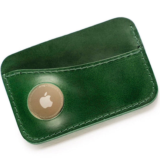 Apple AirTag Leather Wallet - Handmade card wallet with pocket for Apple AirTag Souma Leather Green 