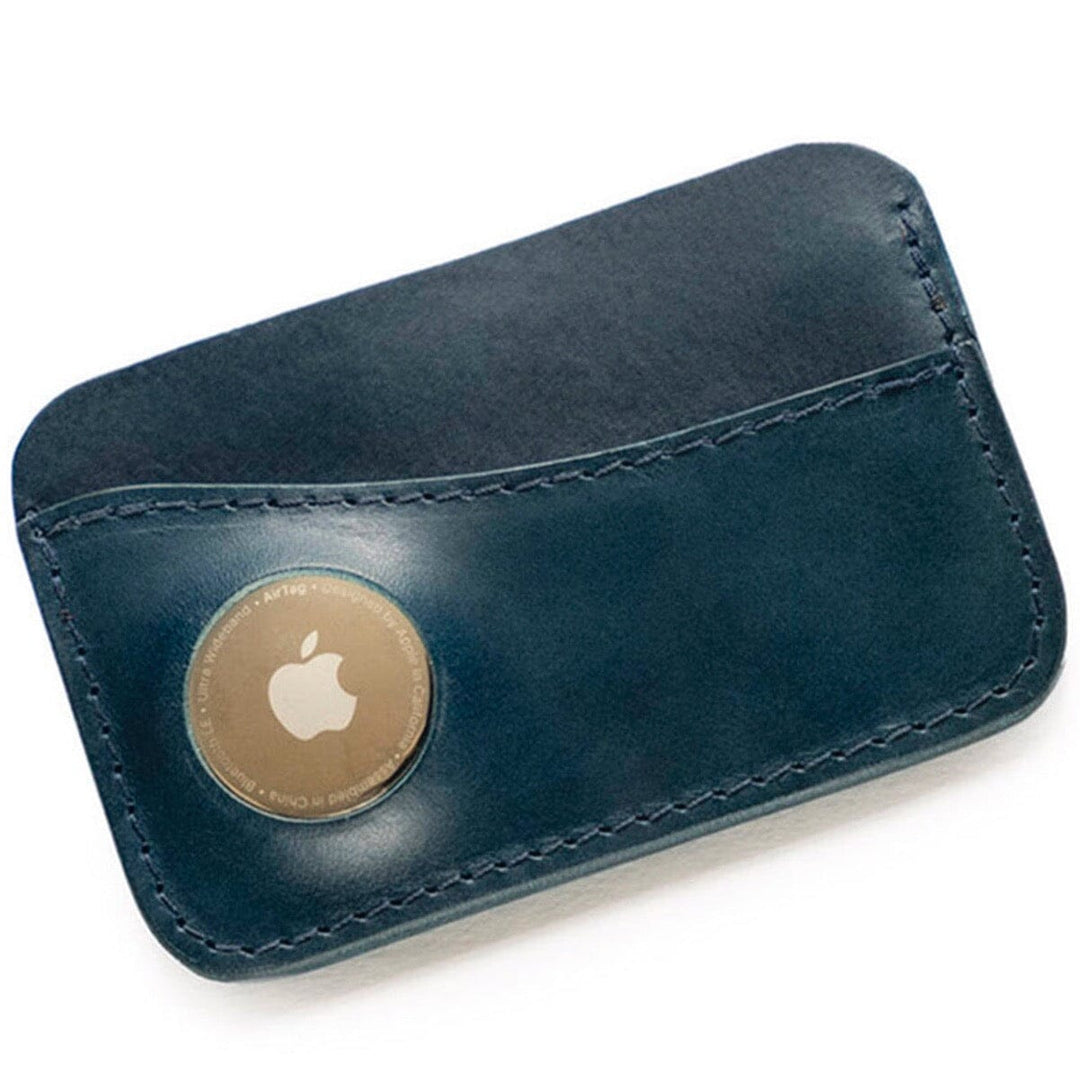 Apple AirTag Leather Wallet - Handmade card wallet with pocket for Apple AirTag Souma Leather Blue 
