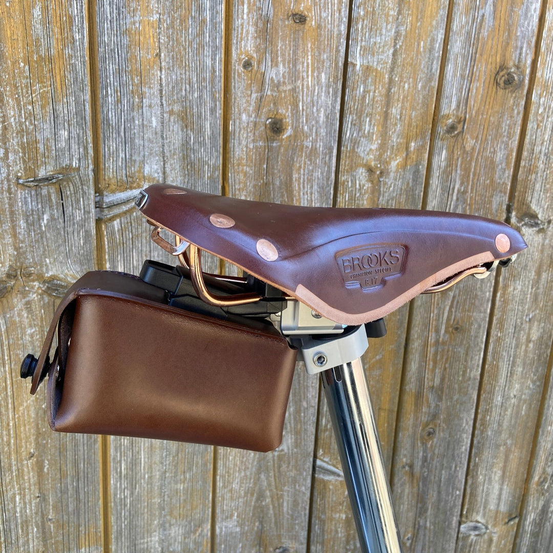 Bicycle Leather Saddle Bag - Quick Release Souma Leather Bron side view