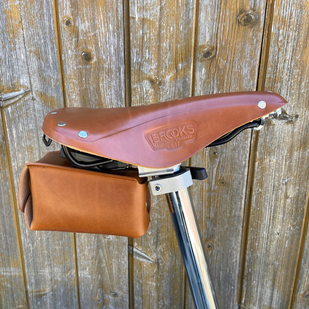 Bicycle Leather Saddle Bag - Quick Release Souma Leather Honey side view