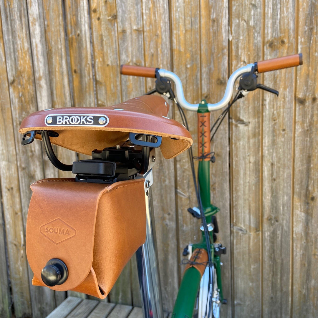 Bicycle Leather Saddle Bag - Quick Release Souma Leather Honey rear view