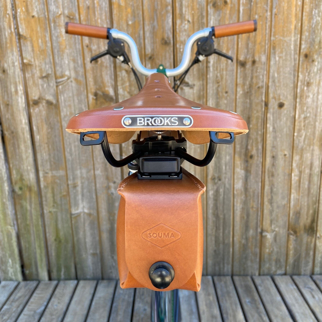 Bicycle Leather Saddle Bag - Quick Release Souma Leather Honey detail