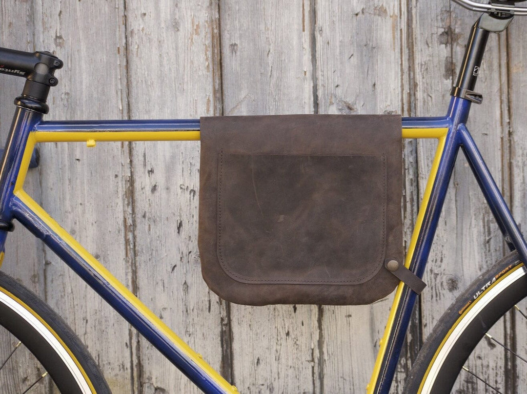Bicycle Leather Frame Bag - Has large quick access pocket in the back side.