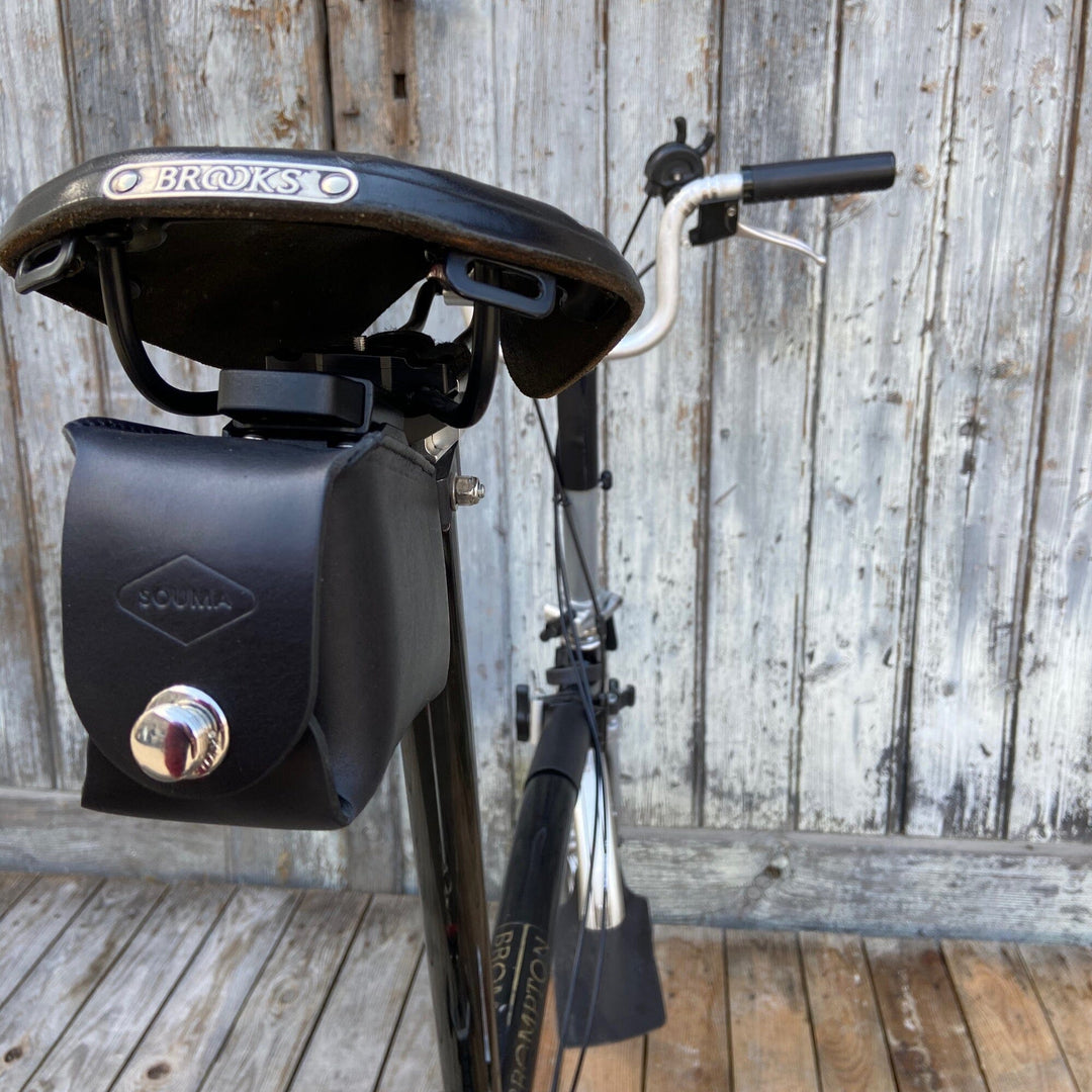 Bicycle Leather Saddle Bag - Quick Release Souma Leather  Black Rear View