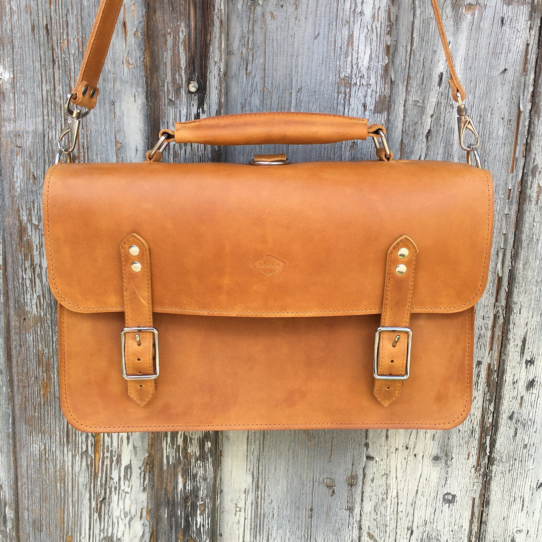 Medium Leather Briefcase / Laptop Bag / Backpack "TOPAZ" Souma Leather Topaz 