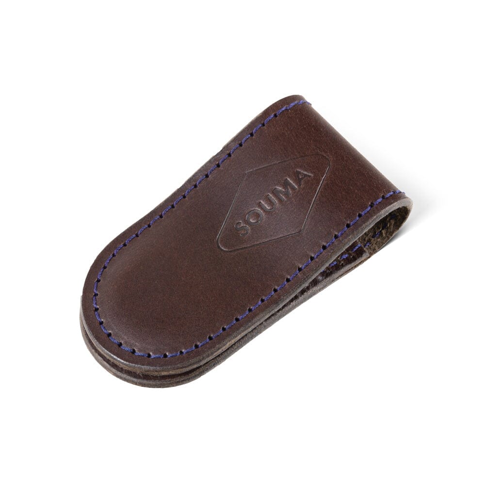 Magnetic Money Clip Souma Leather Brown - Navy Blue stitching 