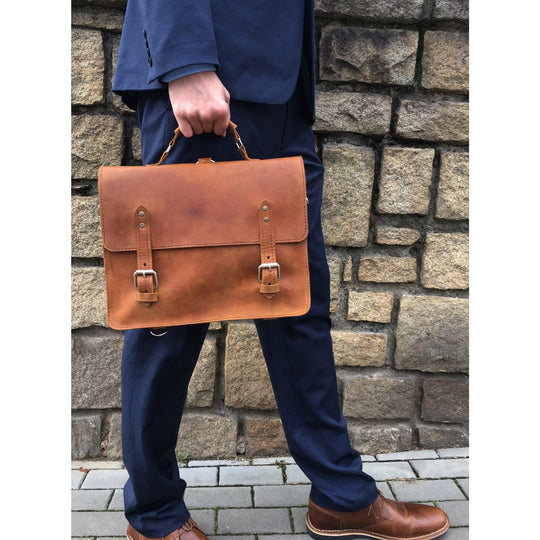 Medium Leather Briefcase / Laptop Bag / Backpack "TOPAZ" Souma Leather 