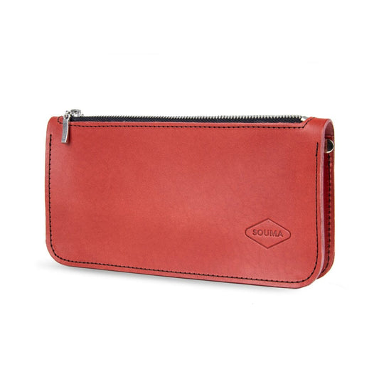 Women's Leather Zipper Pouch Souma Leather Red 